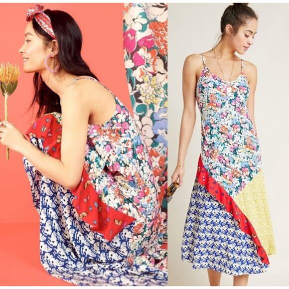 52 Conversations by Anthropologie Colloquial Bias Patchwork Dress Size Medium - Picture 1 of 11